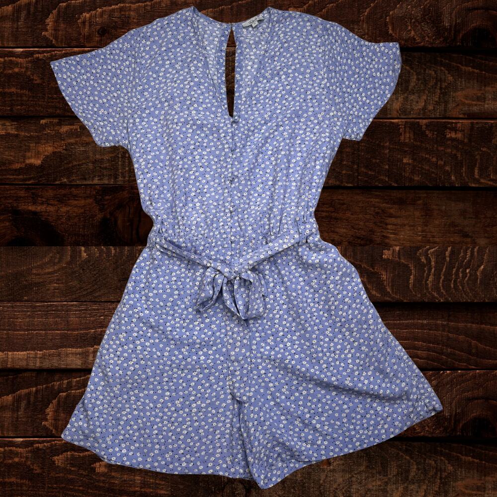 Rails Sophia Sky Blue Daisies Ditsy Floral Romper Coastal Vacation Medium - Picture 2 of 8